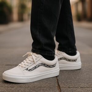 Vans White and Black Old Skool Sneakers